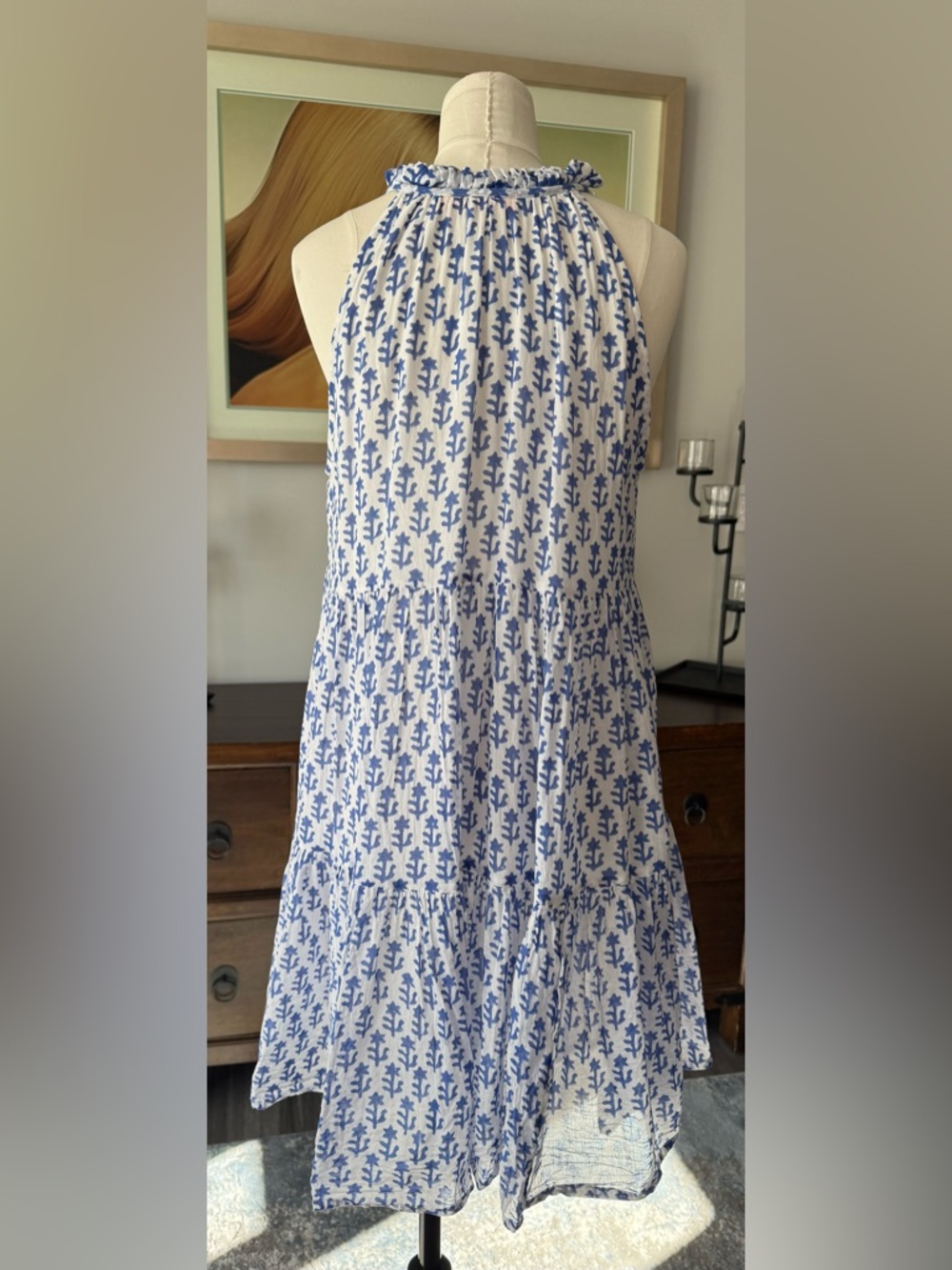Oliphant Flora Blue Sleeveless Tiered Short Dress - Picture 2 of 3